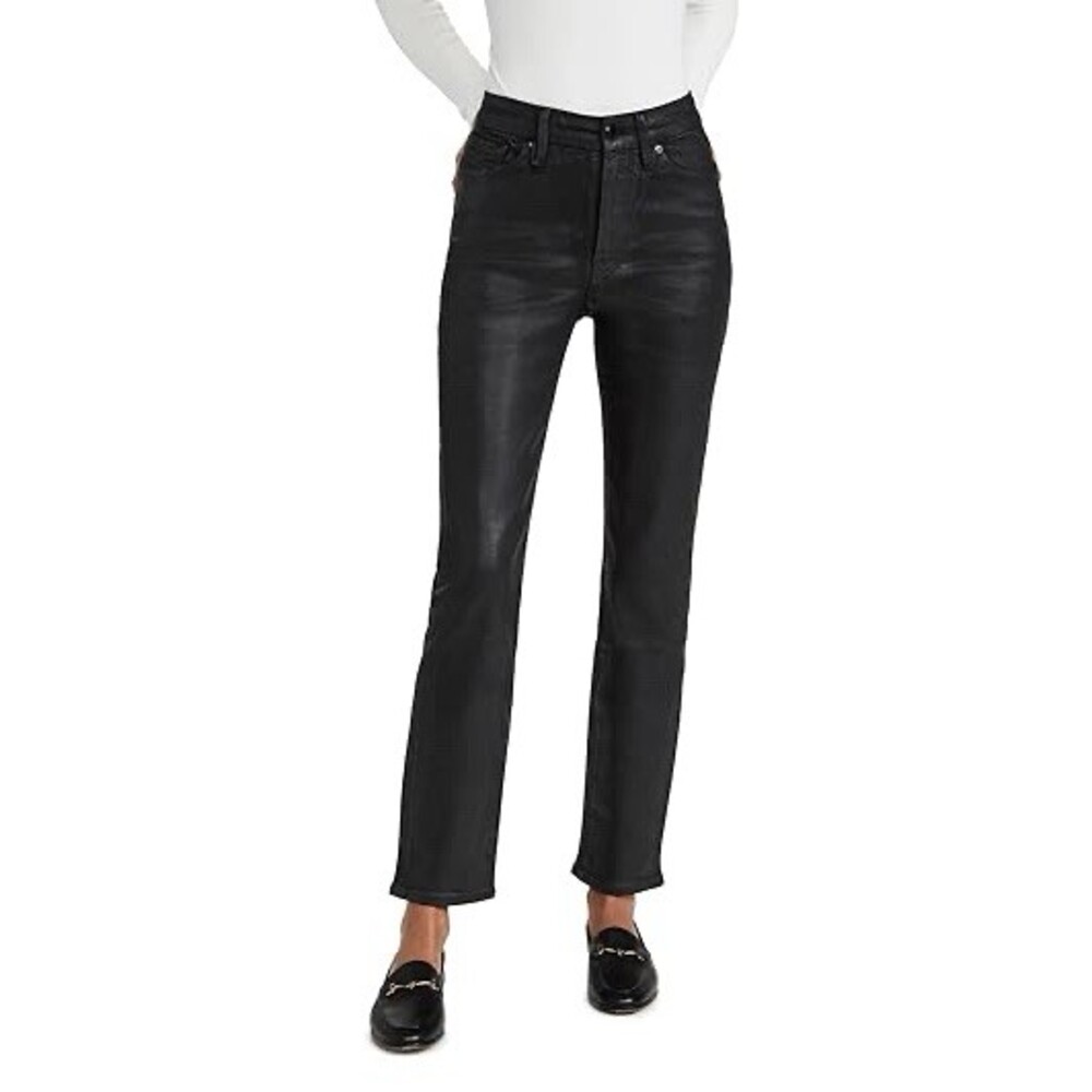 Good American Good Legs Straight Women’s 14/32 Black High Rise Coated Jeans